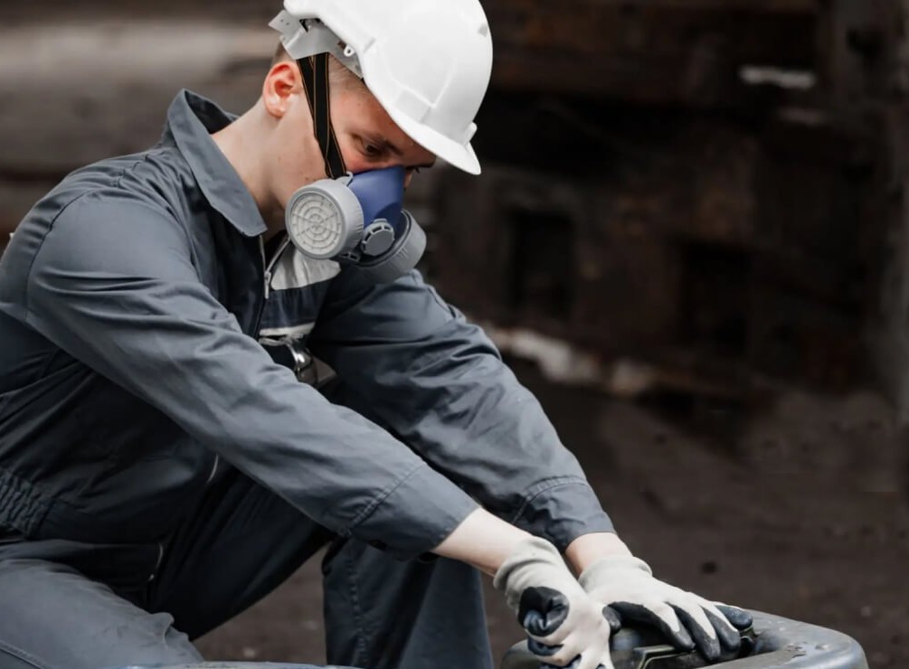 Industrial waste inspector examines the correct storage of hazardous chemicals, radioactive materials, toxic substances. Analysing impact of factory's existing projects, suggesting solutions